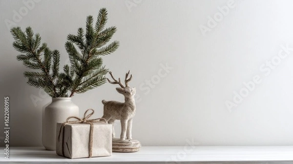 Fototapeta Minimalist Christmas decor on a white shelf