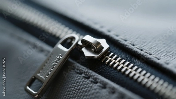 Fototapeta Close-up of a partially open zipper on a textured fabric