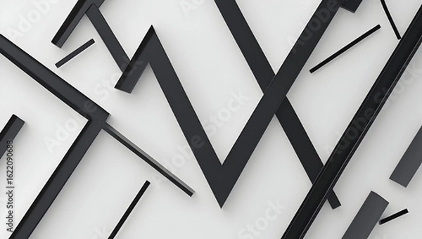 Fototapeta  Abstract black zigzag line on plain white background               