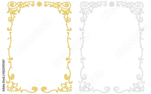 Obraz 蔦をモチーフにしたアールヌーボー風の装飾枠。（金色と銀色のセット）