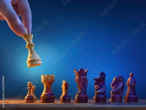 Fototapeta Hand moving a chess queen