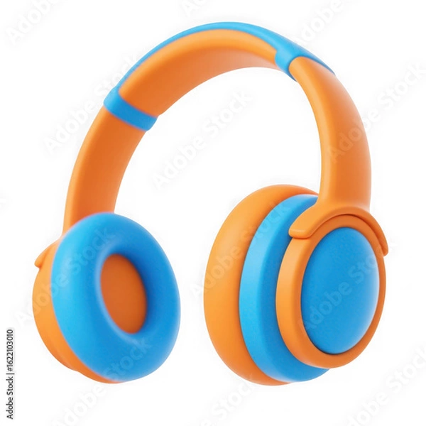 Fototapeta 3d icon of vibrant orange and blue headphones isolated on transparent background, modern design for music listening and entertainment