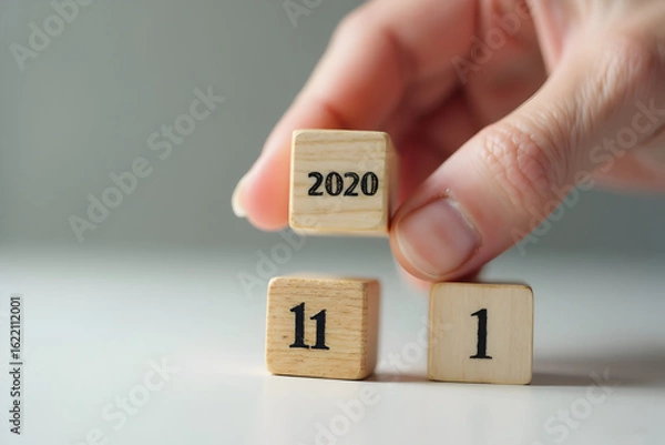 Fototapeta Arranging Wooden Blocks with Numbers to Represent Date 2020 11 01