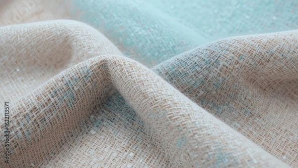 Obraz A close-up view of textured fabric showcasing intricate weaves and soft hues, perfect for design and decoration.