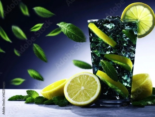 Fototapeta Refreshing drink with citrus and mint