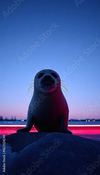 Fototapeta Seal in neon twilight