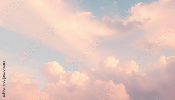 Fototapeta Dreamy pastel sky, soft clouds, ethereal, abstract background,  sunset, pastel sky