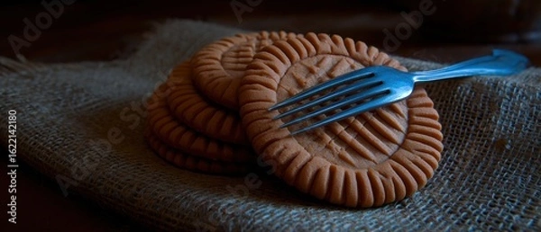 Fototapeta Stacked cookies on burlap