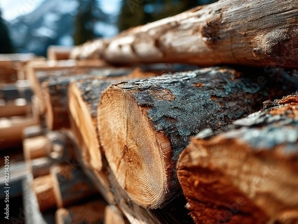 Fototapeta Stacked logs in a forest