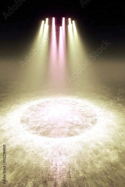 Fototapeta Stage lights illuminate a circular area