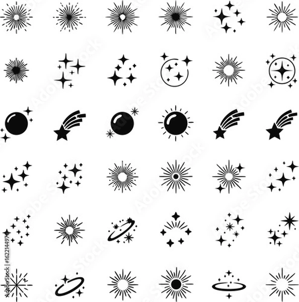 Fototapeta Black and White Floral Vector Set with Nature Inspired Icons and Patterns