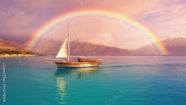 Obraz Sailing beneath a bright rainbow