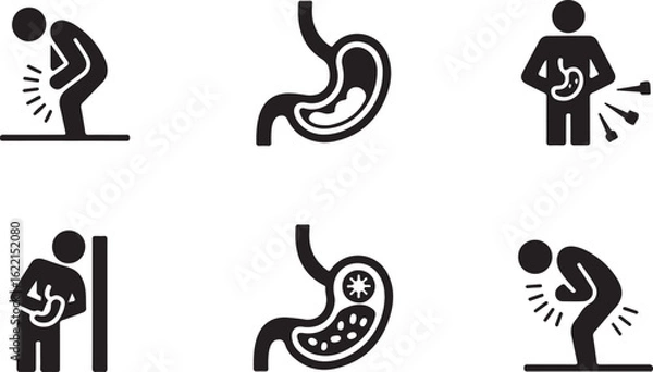 Fototapeta Stomach Ailment Icon Set Flat Vector Illustration for Health and Care