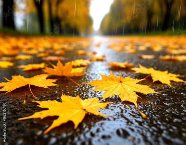 Obraz rain and yellow leaves