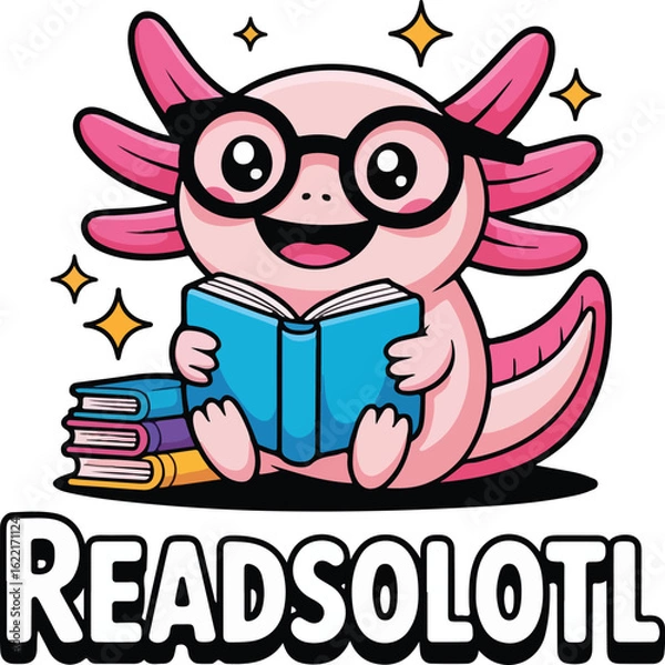 Obraz Cute Axolotl Reading T-Shirt Design – Funny Readsolotl SVG PNG for Book Lovers & Kids