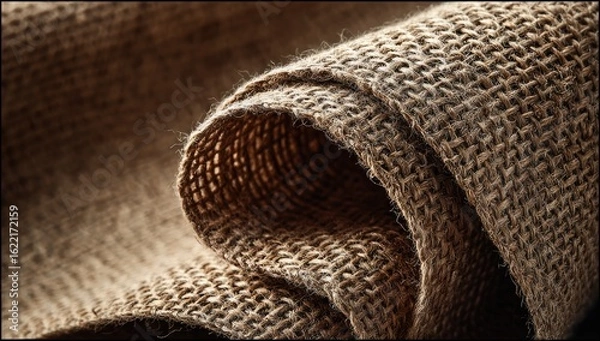 Fototapeta Close-up of rolled burlap fabric.  Texture and folds are prominent