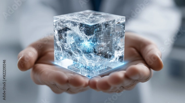 Obraz  Hands Holding a Digital Data Cube