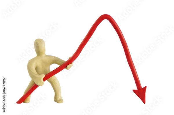 Fototapeta A man from plasticine holds a negative graph