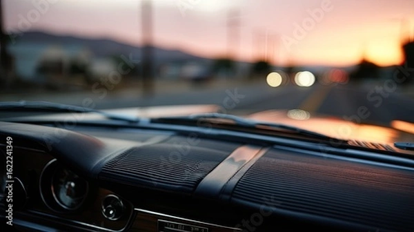 Obraz Sunset highway view from car dashboard