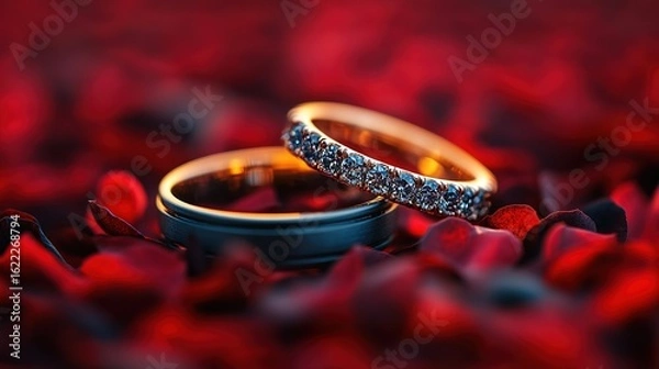 Obraz Dreamy Wedding Scene with Soft Light Petals and Silhouette for Banners and Invitation Design