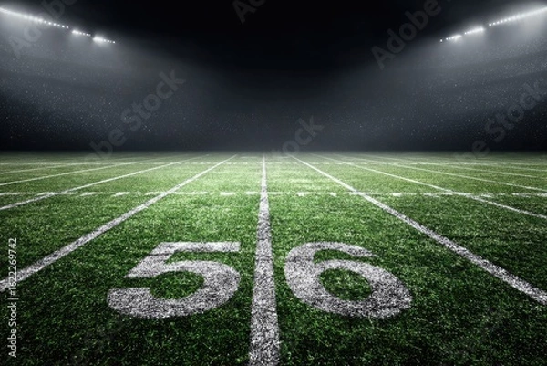 Fototapeta Empty American football field under stadium lights