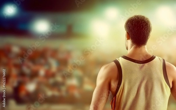 Obraz Powerful Basketball Player Back View Stadium Crowd