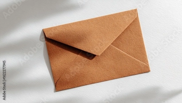 Fototapeta A muted terracotta envelope on a light background, with shadows