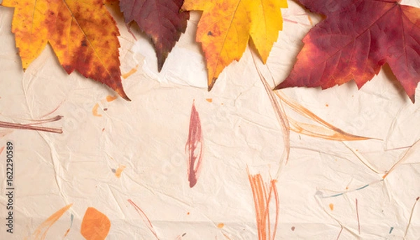 Fototapeta 和紙と落ち葉