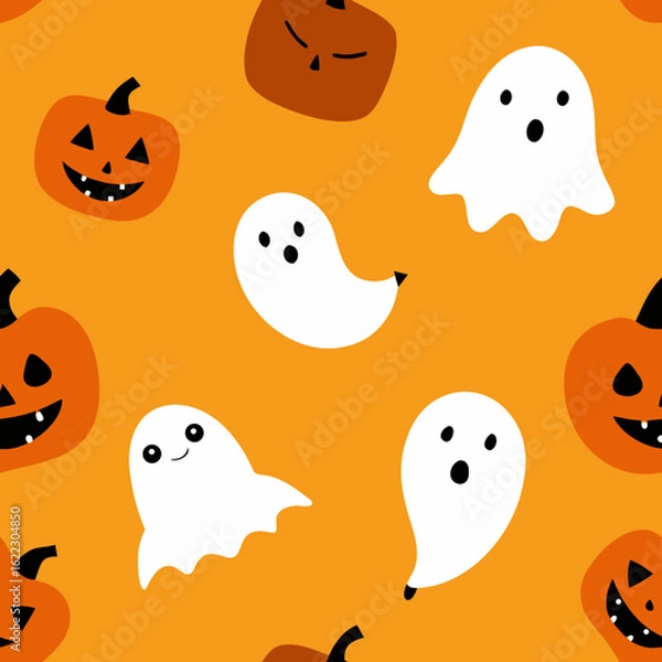Obraz Cute halloween pattern with ghosts and jack o lanterns