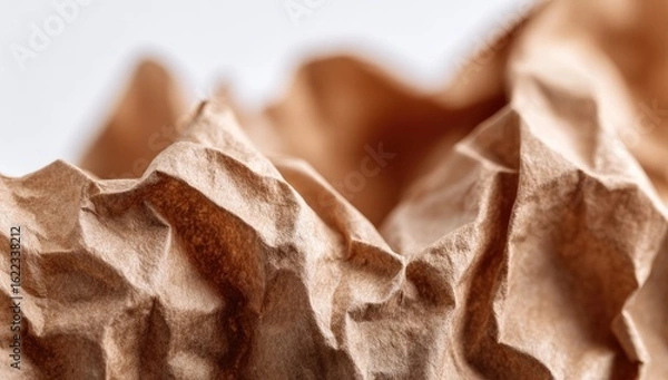 Fototapeta Close-up of crumpled kraft paper, textured mountains