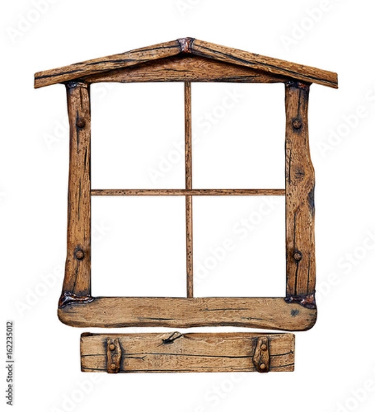 Fototapeta Old grunge wooden window frame, isolated on white.