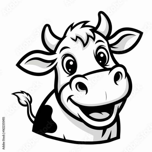 Fototapeta Smiling cow mascot with happy expression, perfect for brand logo. Creative mascot illustration conveys joy and positivity for brand logo. This simple cow mascot is suitable for company logo creation,