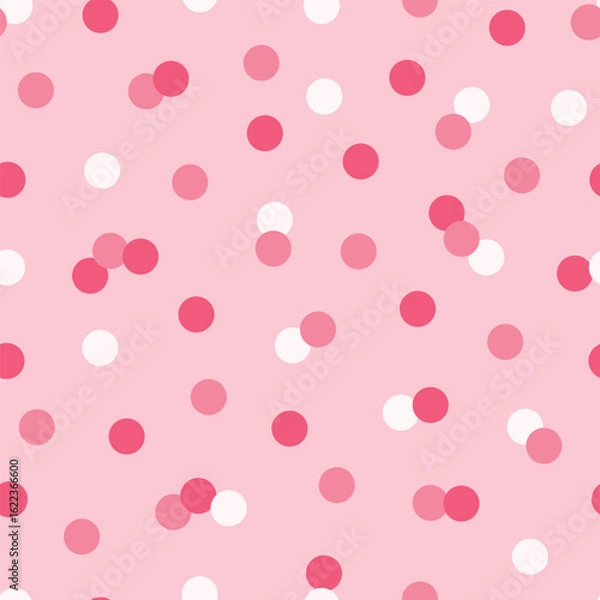 Fototapeta Polka Dots Seamless Pattern. Dotted Background in Light Pink, Dark Pink, White Colors. Small Scattered Circles. Vector Illustration