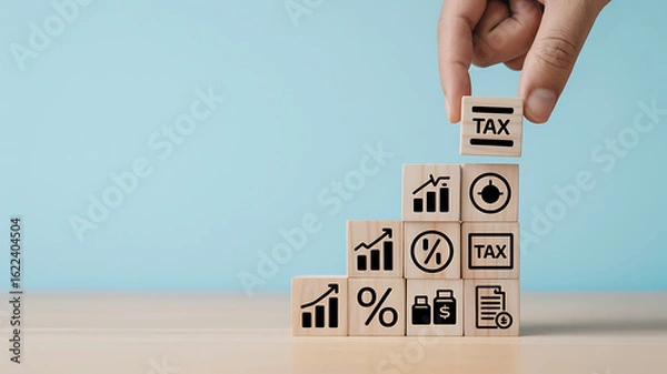 Fototapeta Building blocks of tax and financial growth are stacked in a staircase