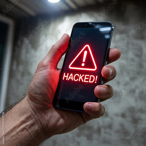 Fototapeta Smartphone hacked warning alert displayed on screen