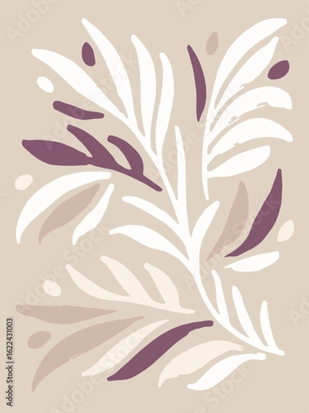 Fototapeta Minimalist White And Beige Fern A Modern Abstract Botanical Foliage Poster