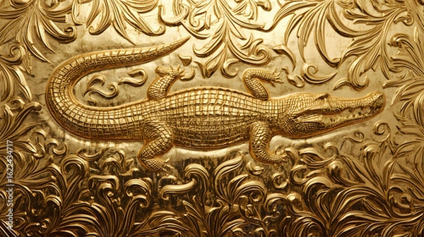 Obraz golden crocodile statue