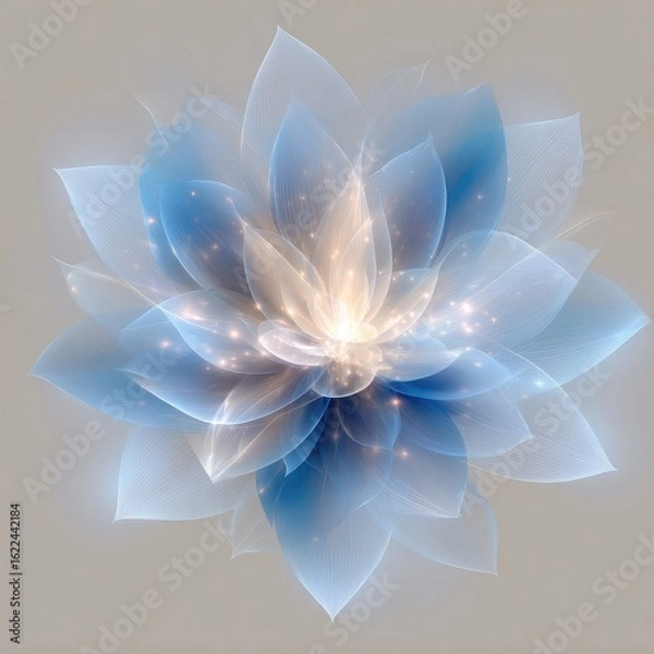 Fototapeta Abstract, luminous flower in soft blue and light beige