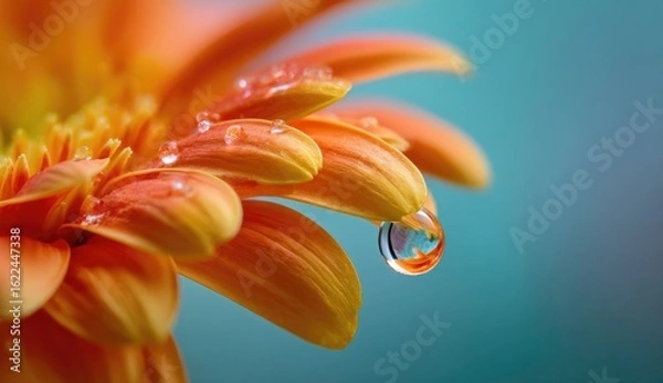 Fototapeta Close-up of an orange gerbera daisy with a dewdrop