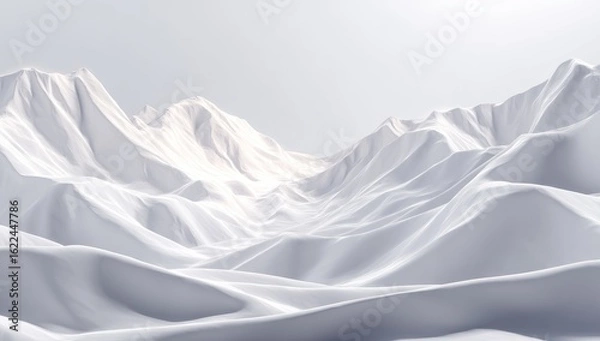 Fototapeta Monochromatic, sculpted mountains.  Soft, light-filled vista