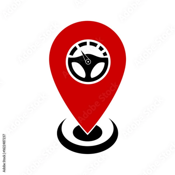 Fototapeta Car steering wheel inside the point location vector logo