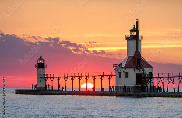 Fototapeta Solstice Sundown at St. Joseph Lighthouses