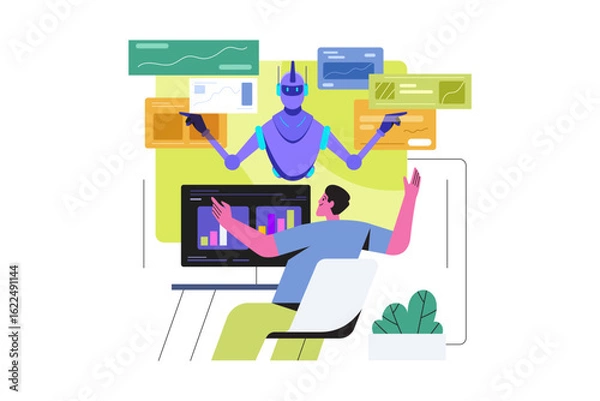Fototapeta Working with Robot Assistant for Data Visualization