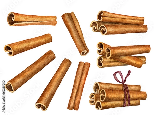 Fototapeta Cinnamon sticks isolated on white background, top view