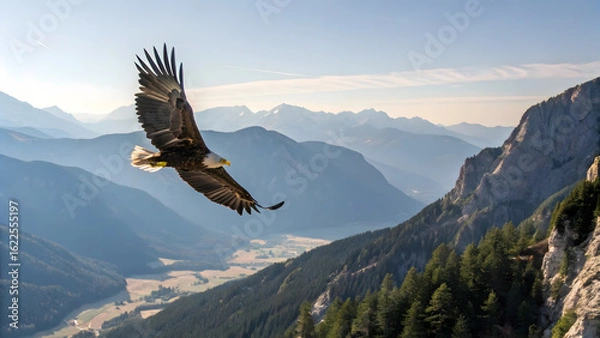 Obraz Majestic golden eagle soars over a vast mountain valley