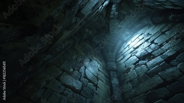 Fototapeta Enigmatic Moonlight Shining Through Dungeon Ceiling Cracks
