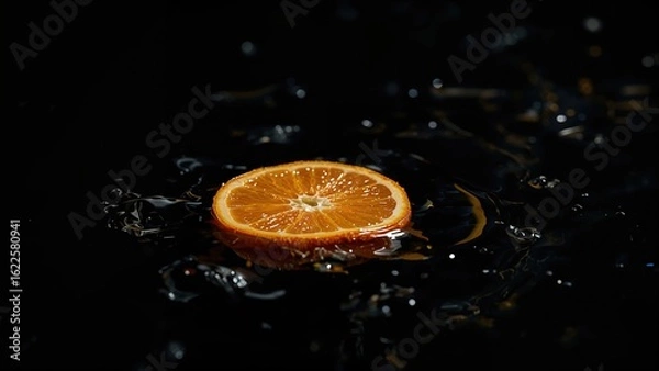 Obraz Mandarin segment submerged in liquid against dark background