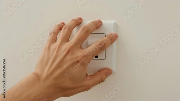 Fototapeta Saving energy by turning off the power switch indoors to help reduce environmental impact.