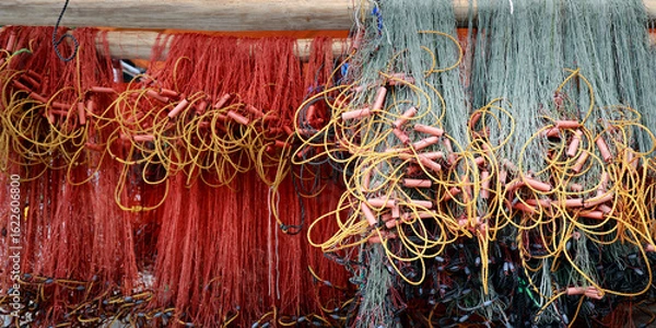 Fototapeta Fishing net drying after a day of fishing