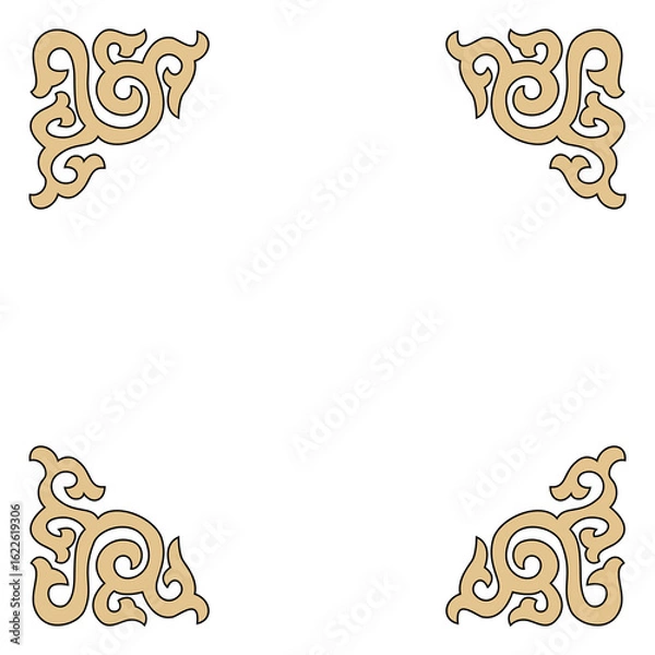 Fototapeta Beautiful ornate scrollwork patterns gracefully decorate all four corners of a blank frame.